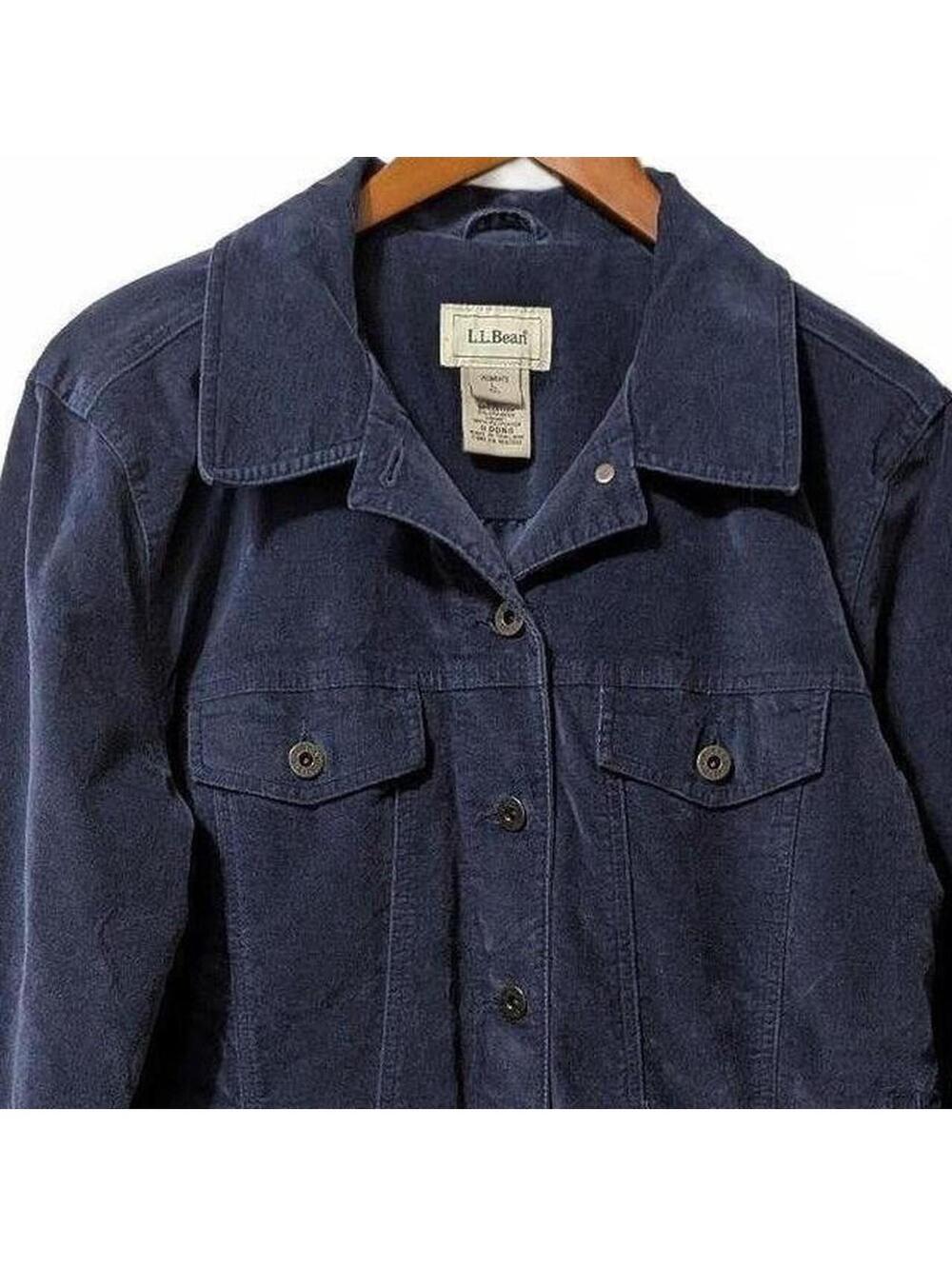Vintage Y2K 90s L.L. Bean Navy Corduroy Trucker Jacket Fully Lined Large